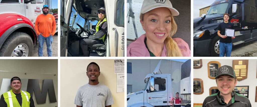 Collage of young professional drivers and diesel technicians recognized by the NEXT Top Talent Award