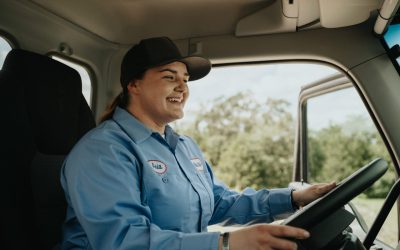A woman in a truck